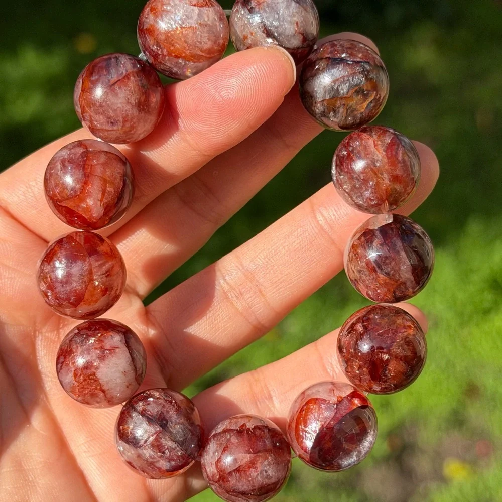 17.5mm chunky‎ stretchable fire quartz bracelet 0818